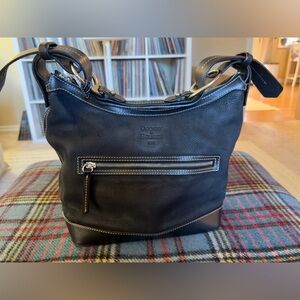 Vintage Dooney & Bourke Black Pebbled Leather Satchel Hobo Bag
